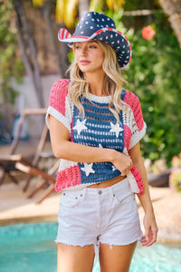BiBi Crochet Star Patches 4th Of July Sweater Cover Up Thumbnail 9