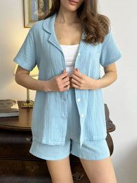 Button Up Short Sleeve Shirt and Shorts Set Thumbnail 5