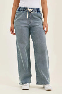 Judy Blue Hight Waist Wilhelmina Baggy Jeans with Md Aged Stone Blue Wash Thumbnail 1
