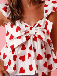 Heart Print Ruffle Trim Bow Tank Thumbnail 1