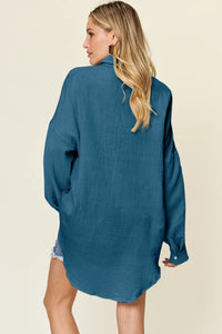 Double Take Full Size Pocketed Texture Button Up Shirt Thumbnail 15