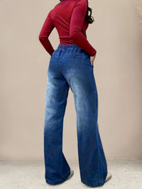 Drawstring Waist Wide Leg Jeans Thumbnail 4