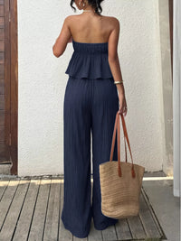 Textured Tube Top & Wide Leg Pants Set Thumbnail 7