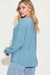 Basic Bae Full Size Ribbed Round Neck Long Sleeve T-Shirt Thumbnail 17