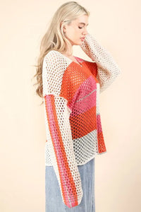 VERY J Color Block Oversized Summer Knit Cover Up Thumbnail 2