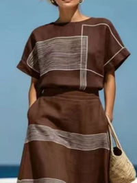 Full Size Striped Round Neck Top and Skirt Set Plus Size Thumbnail 7