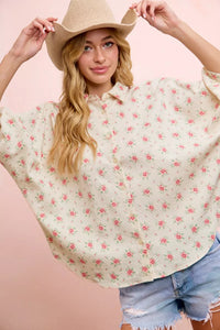 BiBi Flower Printed Short Dolman Blouse Top Thumbnail 3