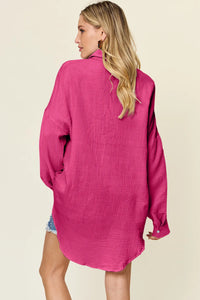 Double Take Full Size Pocketed Texture Button Up Shirt Thumbnail 9
