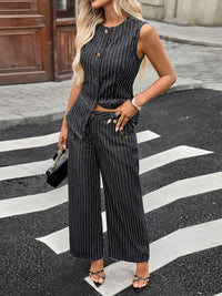 Striped Button Down Tank and Pants Denim Set Thumbnail 5