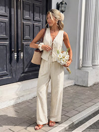 Striped Vest & Wide Leg Pants Set Thumbnail 1