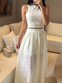 Eyelet Crop Top and Maxi Skirt Set Thumbnail 8
