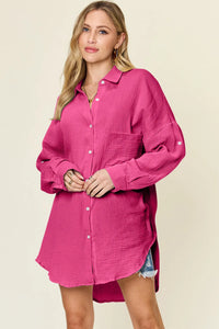 Double Take Full Size Pocketed Texture Button Up Shirt Thumbnail 8