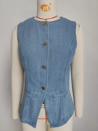 Sleeveless Button-Front Vest and Pants Denim Set Thumbnail 10