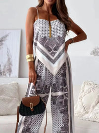 Printed Cami and Wide Leg Pants Set Thumbnail 12