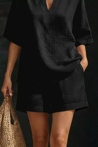 Notched Half Sleeve Top and Shorts Set Thumbnail 15