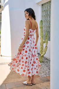 SO ME Shell Print Tiered Lined Midi Cami Dress With Belt Thumbnail 6