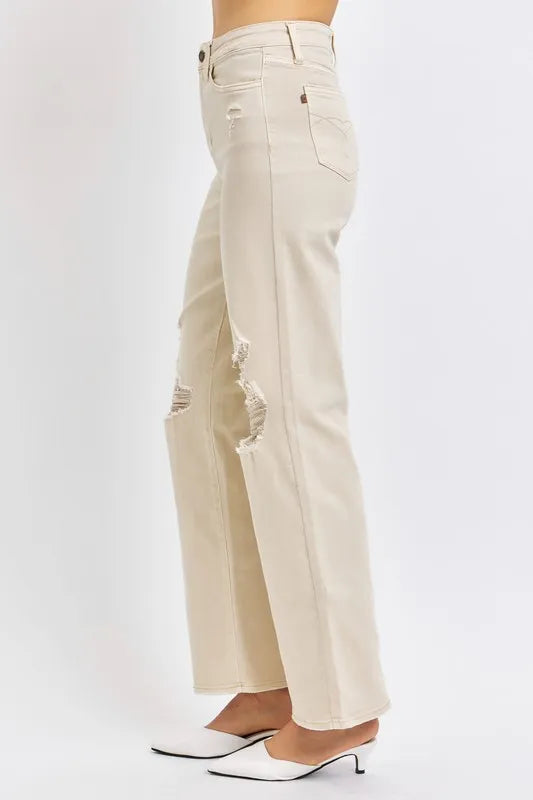 Judy Blue Full Size High Waist Distressed Wide Leg Jeans - Alternate View - WE4U Fashion USA