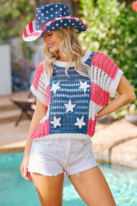 BiBi Crochet Star Patches 4th Of July Sweater Cover Up Thumbnail 1