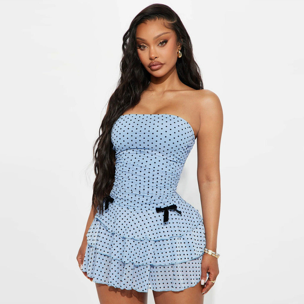 Polka Dot Strapless Ruffle Dress WE4U