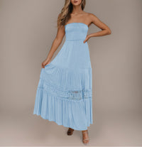 Strapless Lace Ruffle Tiered Maxi Dress Thumbnail 13
