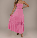 Strapless Lace Ruffle Tiered Maxi Dress WE4U