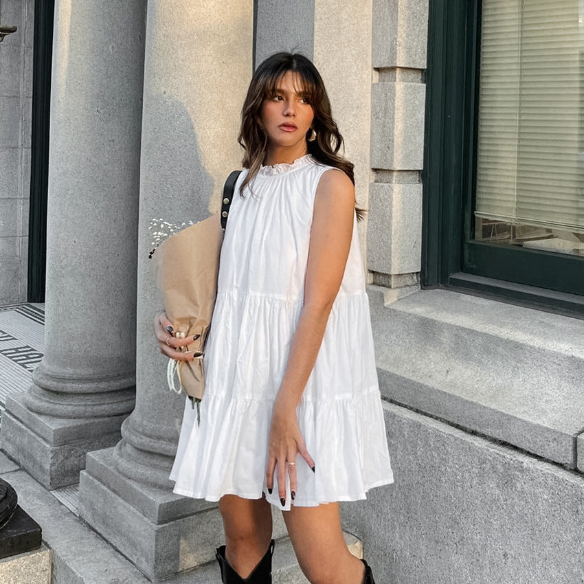 White Bow-Tie Loose A-Line Mini Dress