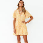 Floral Butterfly Sleeve Pleated Swing Dress WE4U