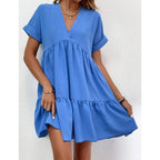 Solid V-Neck Loose-Waist Midi Dress WE4U