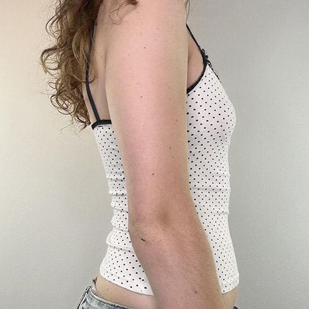 Polka Dot Contrast Lace Cami Top