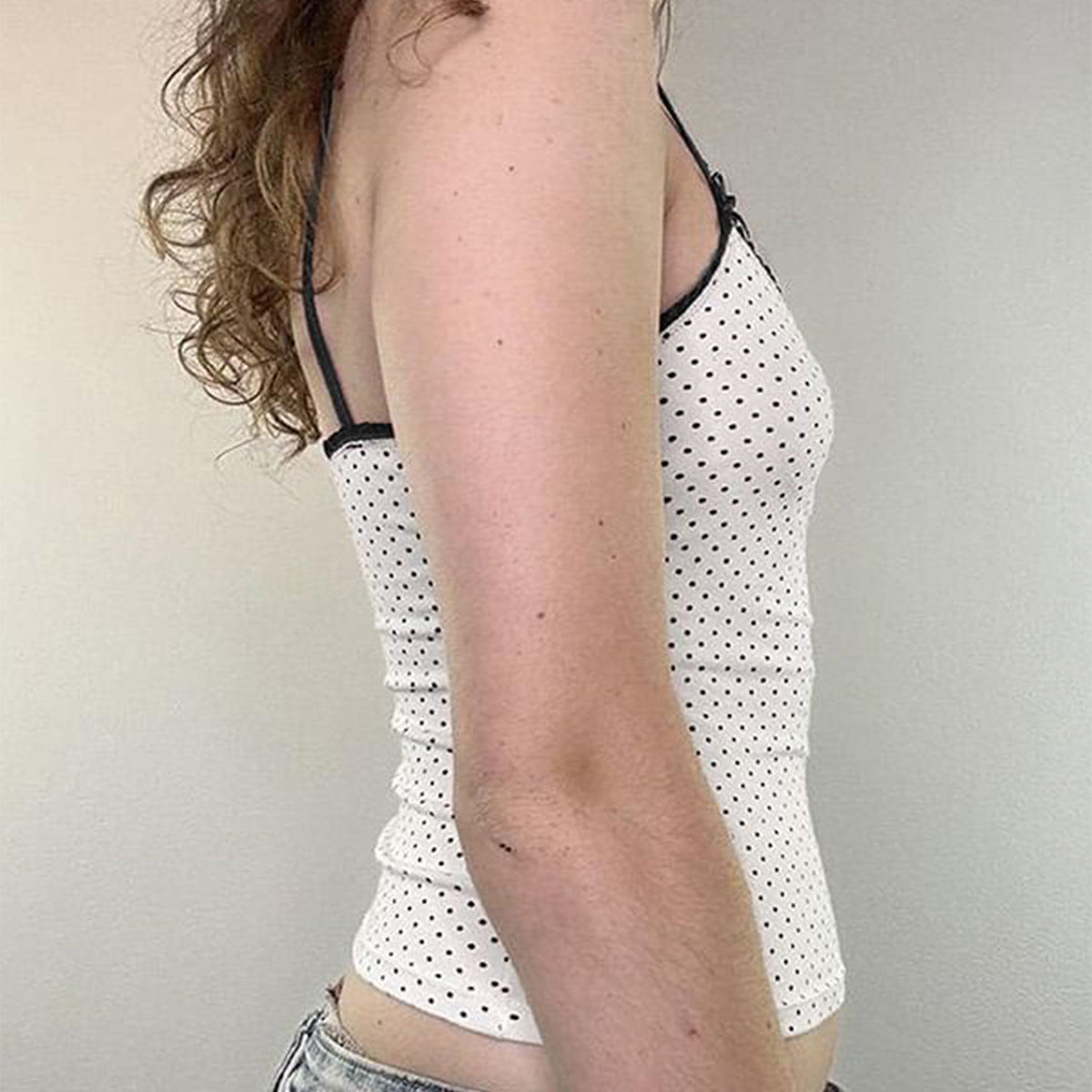 Polka Dot Contrast Lace Cami Top