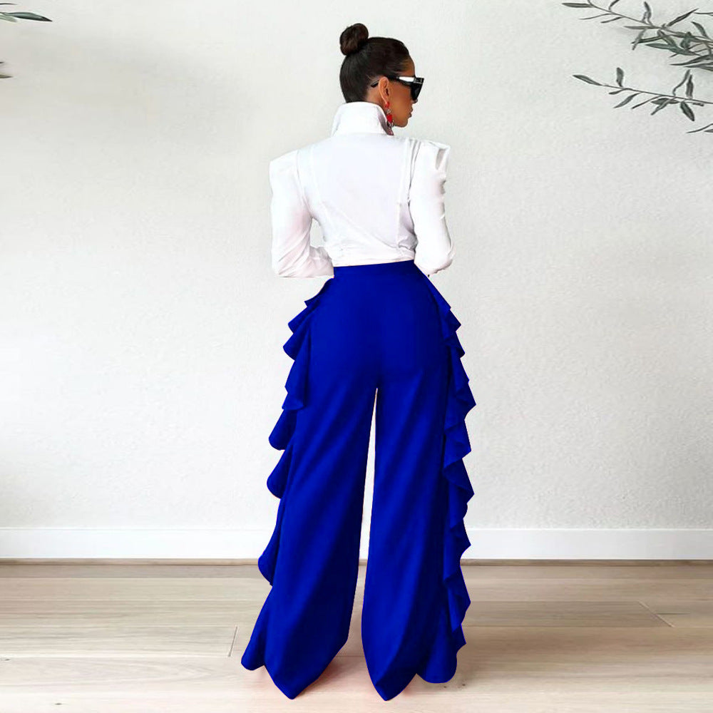Women Ruffled High Waist Wide Leg Pants