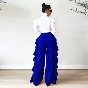Women Ruffled High Waist Wide Leg Pants