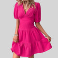 Cinched Waist Puff Sleeve Tiered Mini Dress WE4U