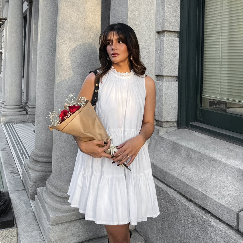White Bow-Tie Loose A-Line Mini Dress