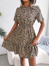 Polka Dot Cinched Ruffle Swing Dress Thumbnail 8