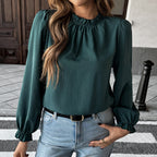 Ruffled Stand-Collar Long Sleeve Blouse WE4U
