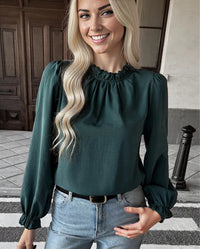 Ruffled Stand-Collar Long Sleeve Blouse Thumbnail 1