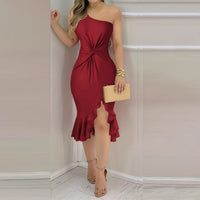 One-Shoulder Ruffle Twisted Midi Dress Thumbnail 3