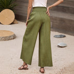 Pleated Elastic-Waist Wide-Leg Cropped Pants WE4U
