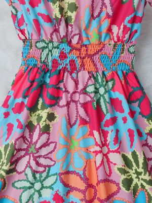 Summer Fresh Sweet Vacation Floral Printing Flying Sleeve Dress