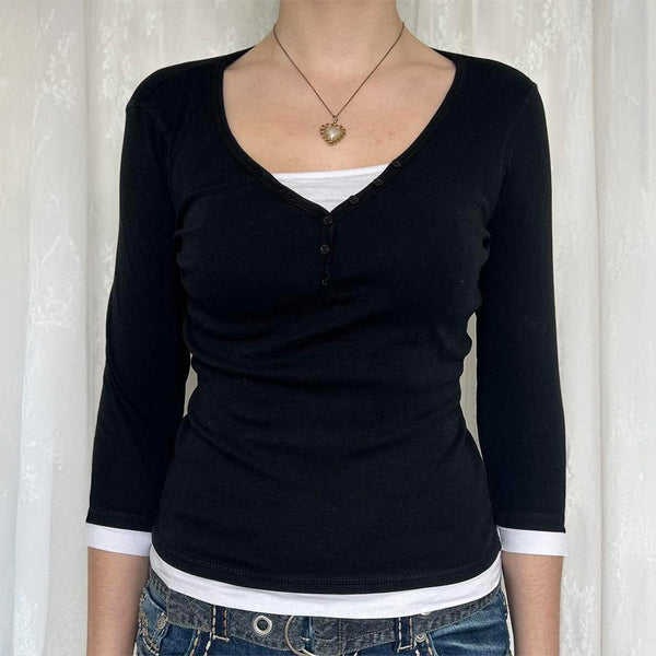 Color Block V-Neck Long Sleeve Vest - Alternate View - WE4U Fashion USA