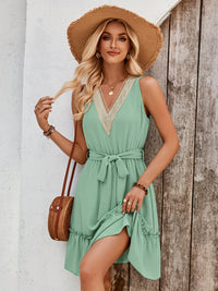 Lace V-Neck Tie-Waist Mini Dress Thumbnail 7