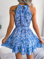 Floral Halter Belted Beach Swing Dress WE4U