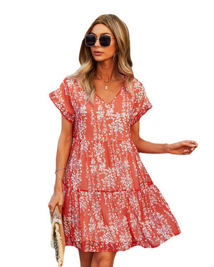 Printed Dress Summer Elegant A- line Loose Chiffon