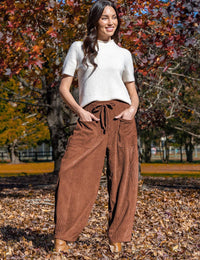 Corduroy Slim Harem Wide-Leg Pants Thumbnail 7