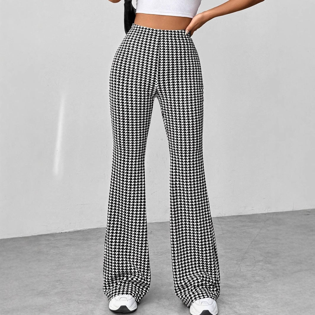 Retro Houndstooth High-Waist Bootcut Trousers WE4U