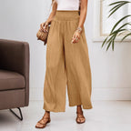 Pleated Elastic-Waist Wide-Leg Cropped Pants WE4U