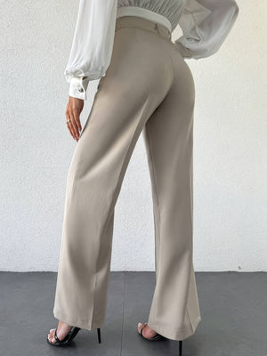 High Waist Slimming Straight Casual Trousers Side Pocket French Office Business Trousers