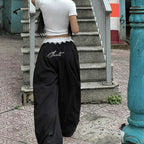 Lace Contrast Wide-Leg Mop Pants WE4U