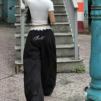 Lace Contrast Wide-Leg Mop Pants Thumbnail 4